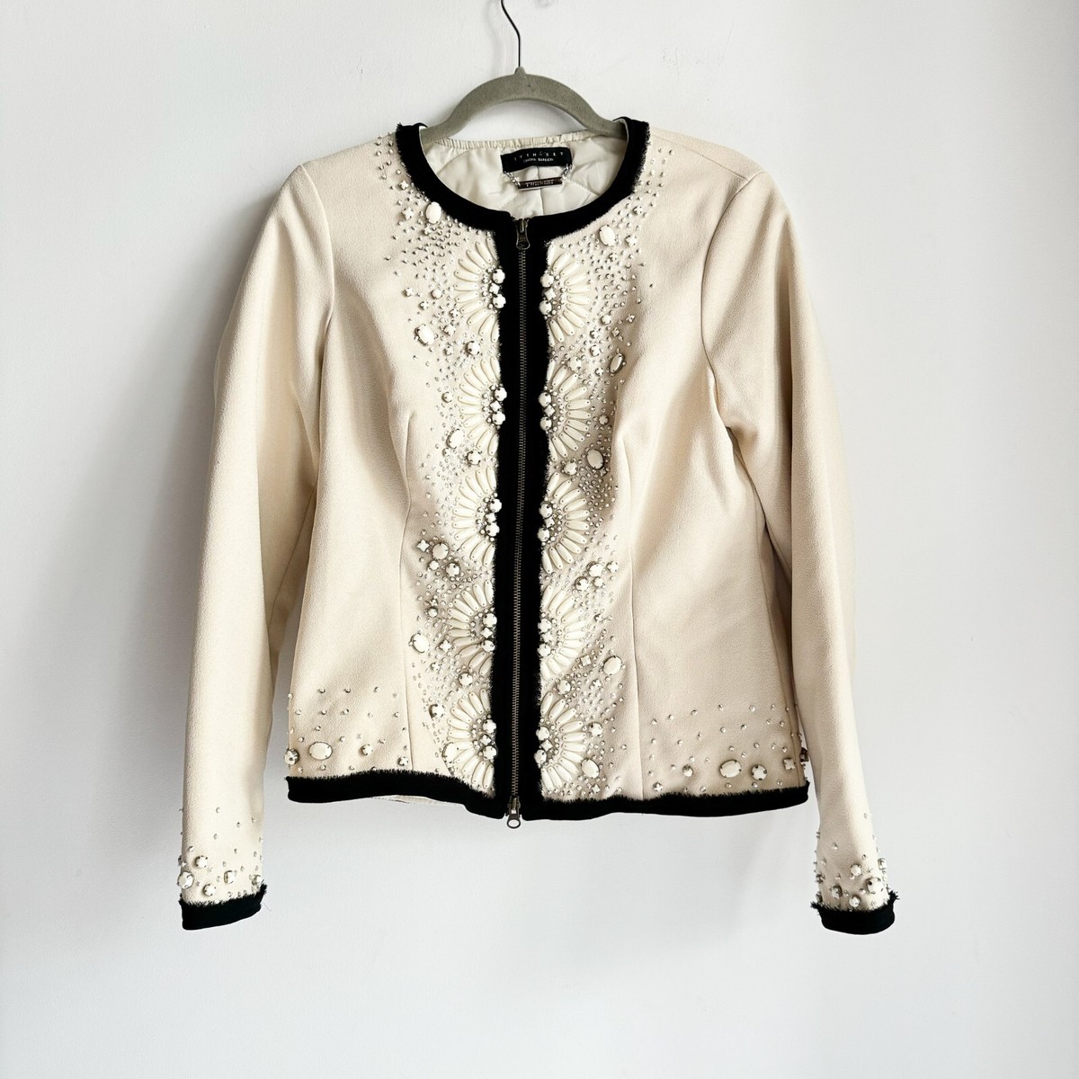 Twin Set Simona Barbieri Ivory Beaded Zip Closure Jacket L | eBay