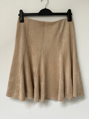 MARCCAIN Beige Faux Suede Paneled Full Skater Skirt Sz N3 UK12 £239