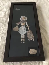 Pebble Art - Lady Traveler/Vacationer  - Handmade Beach Art - Shadowbox Frame