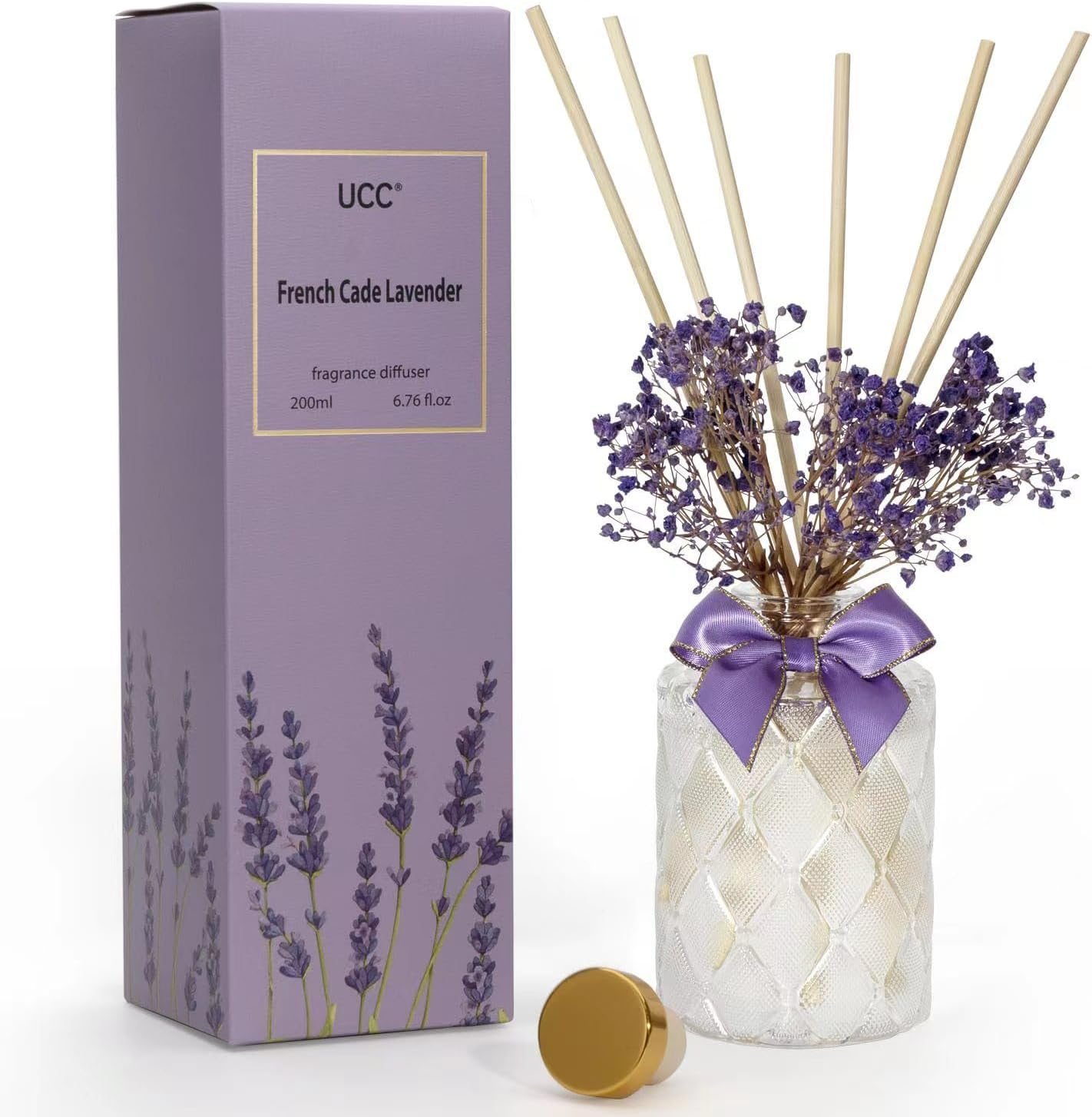 Premium Reed Diffuser Set with Preserved Flower Reed Sticks, 6.76 Fl Oz French C