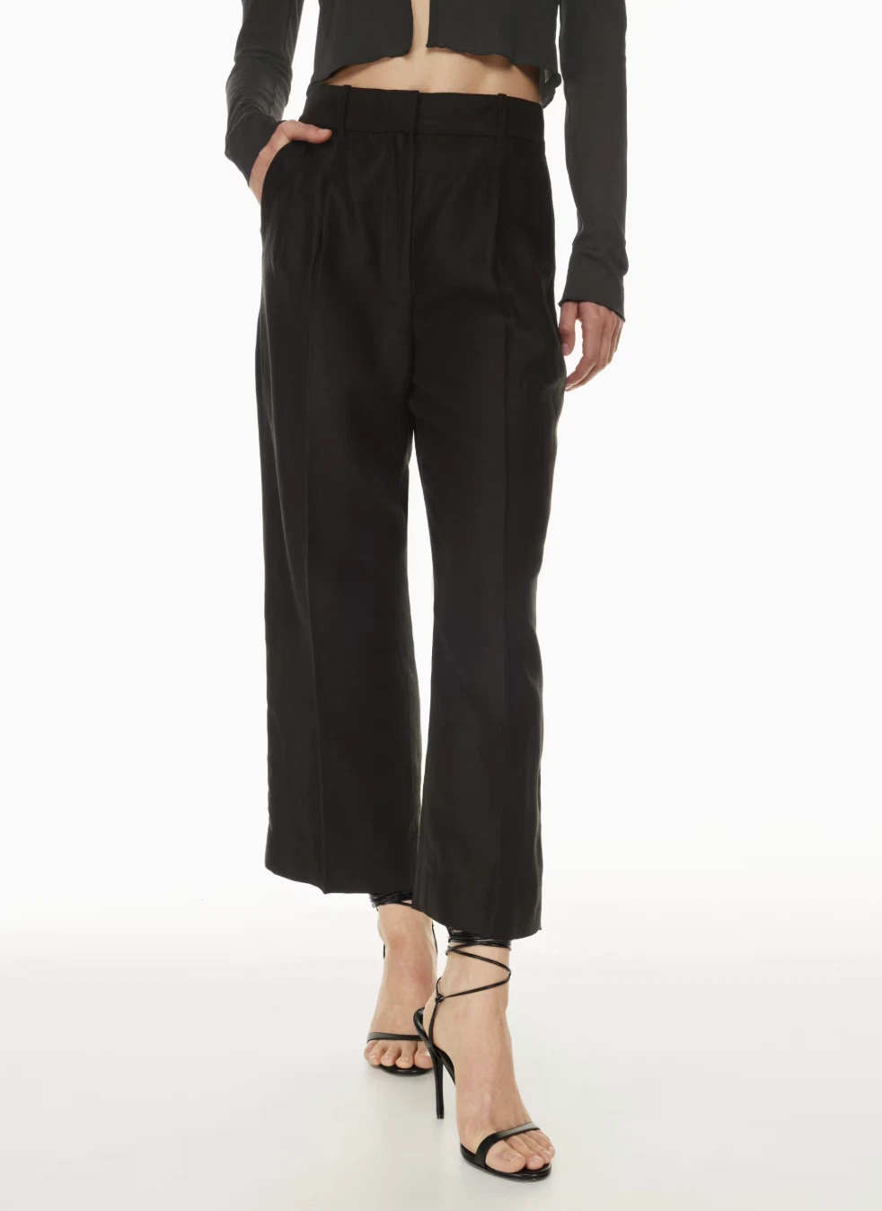 Aritzia Wilfred Black Linen Cropped Wide-leg The Effortless Pant Sz 12