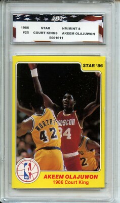 1986 Star Court Kings #25 Hakeem Olajuwon Rookie Card AGC 8