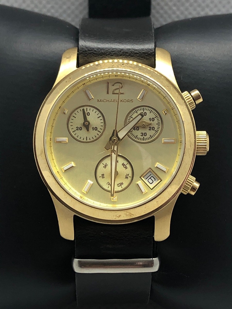 Michael Kors MK5384 Unisex Black Leather Analog Gold Dial  display picture 3