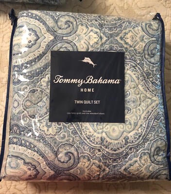 Tommy Bahama Home Turtle Cove Twin Quilt Set Blue Paisley New includes sham