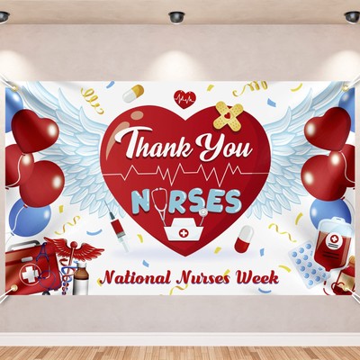 Nurses Week Decorations, Thank You Nurses Party Backdrop, Polyester National ...