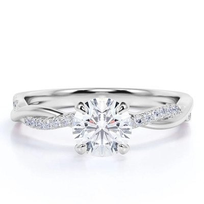 1.25ct Moissanite Solitaire Ring   Infinity Twist, 18K White Gold Over Silver