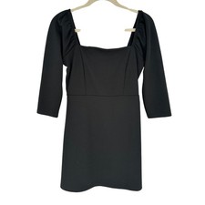 Leith Off Shoulder Mini Dress Black Ruched 3/4 Sleeve Square Neck Party Small S