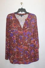 I-N-C INTERNATIONAL CONCEPTS WOMENS CORE TOP V-NECK ESTER FLORAL MULTCLR SIZE 2X