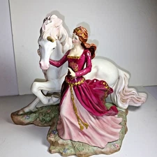 large Franklin Mint  LADY AND THE UNICORN figurine RARE Fantasy Fairy Tale