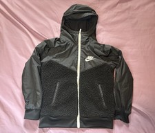 Nike Hybrid Windrunner Jacket Boys Medium Black Sherpa Fleece Hooded Kids Youth