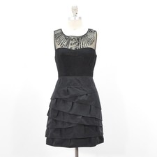 BCBG Max Azria Dress 4 Black Layered Taffeta Beaded Mesh Cocktail Mini