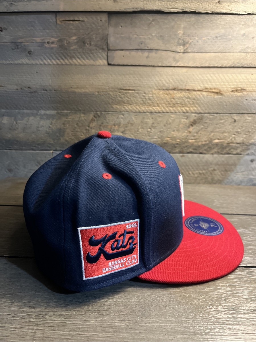 KANSAS CITY KATZ EFF DNA EBBETS FIELD BLUE RED FITTED HAT SZ 7 1/2