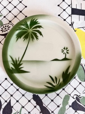 Vintage Jackson China Green Tiki Palm Tree / Coconut Tree Bread / Salad Plate