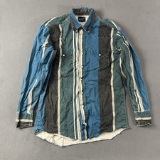 Vintage Wrangler Shirt Mens Large Blue Brushpopper Stripes Cowboy Western Rodeo