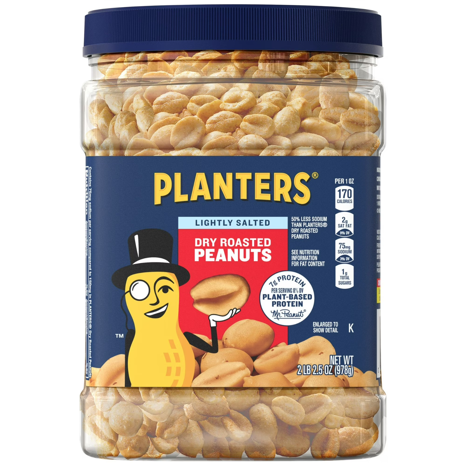 PLANTERS Lightly Salted Dry Roasted Peanuts, Party Snacks, Plant-Based Protein