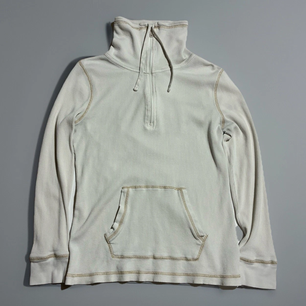 Lauren Ralph Lauren Waffle Knit Quarter Zip Hoodie Crest Ivory Womens L