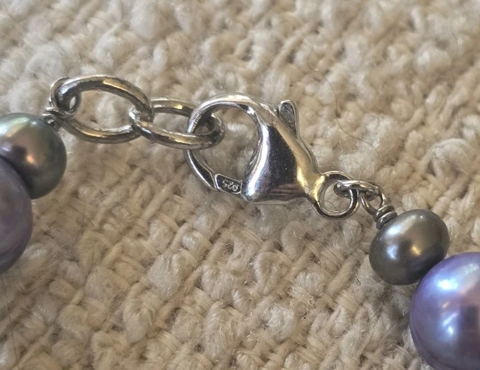 Honora Black Cultured Freshwater Pearl Necklace W/ 925 Sterling Silver Clasp 16" - Image 2 of 4