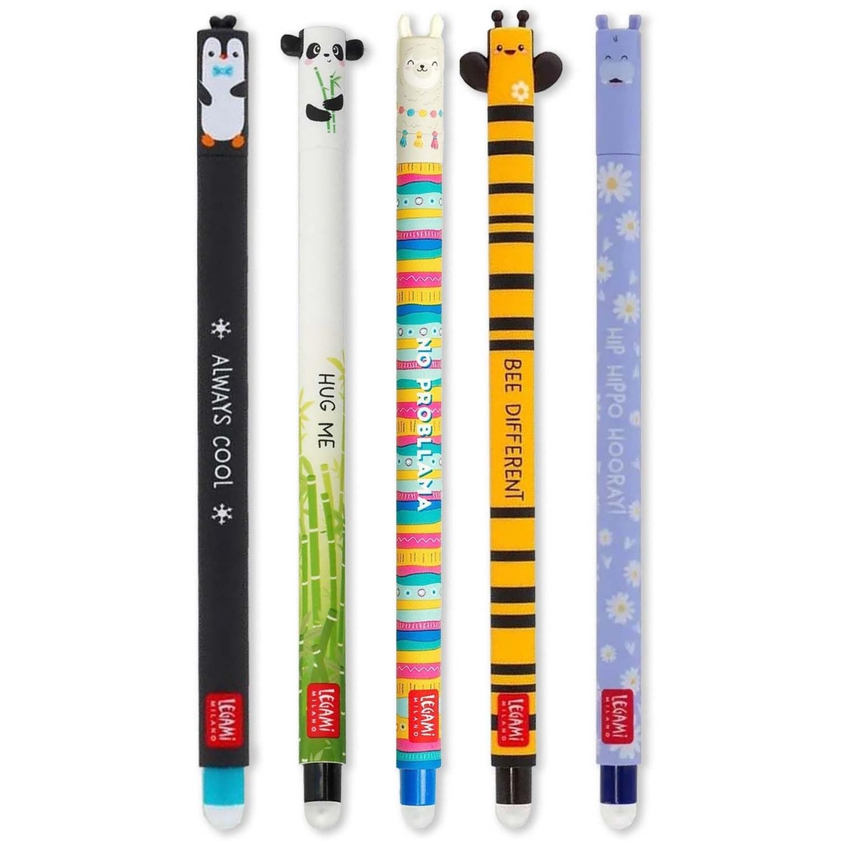 LEGAMI - Set of 5 Erasable Gel Pens with Thermosensitive Erase Ink