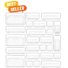 25 PCS Clear Plastic Drawer Organizers Set, 4-Size Versatile Bathroom and Van...