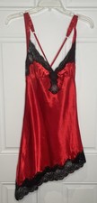 Vintage Frederick s of Hollywood Large Red Satin Black Lace Chemise Nightgown