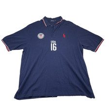 Polo Ralph Lauren Shirt Mens 2XLT Blue Big Pony USA Flag Rugby Numbered 16