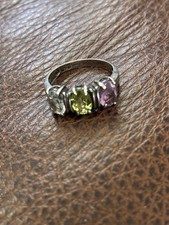 Vintage Sterling silver Topaz, Amethyst, Peridot Stone Ring, Size 6