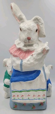 Large Paper Mache Easter Bunny With Babies Kids 16'' Made In Philippines Read