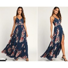 Lulus Elegantly Inclined Maxi Dress Womens S Navy Chiffon Wedding Formal Prom