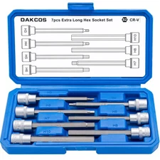 DAKCOS Extra Long Hex Socket Set, 7 Piece 3/8" Drive  Allen Key Bit Socket Set