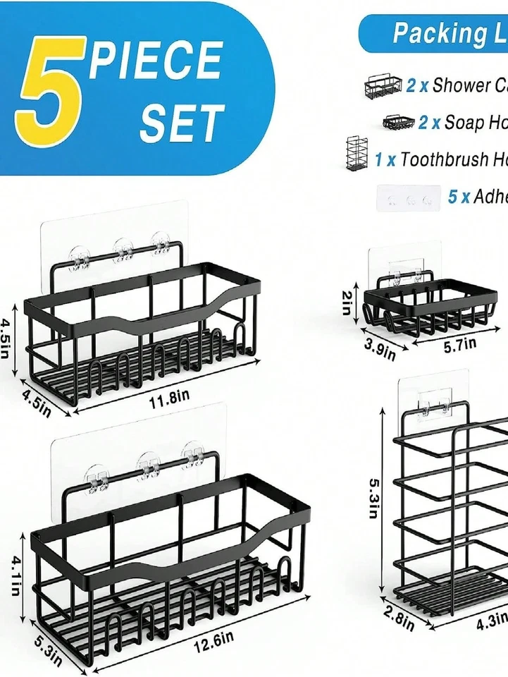 Органайзер для душа клейкий для хранения в ванной и кухне упаковка 5 шт. - Изображение 2 из 4