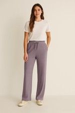 Ladies Trousers Ribbed Bottoms Womens Stretch Joggers Wide Leg Lounge Wear Pants