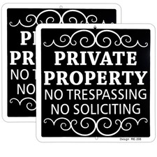 2-Pack Private Property No Trespassing No Soliciting Aluminum Signs - 9x9 Inc...