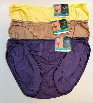NWT 3 Vanity Fair Illumination String Bikini Panties 18108 Beige/Pur ...