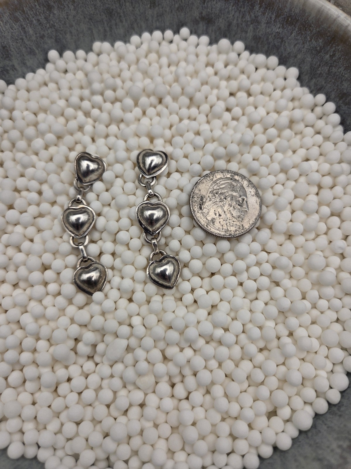 Heart Dangle Drop Earrings  solid sterling Silver… - image 2