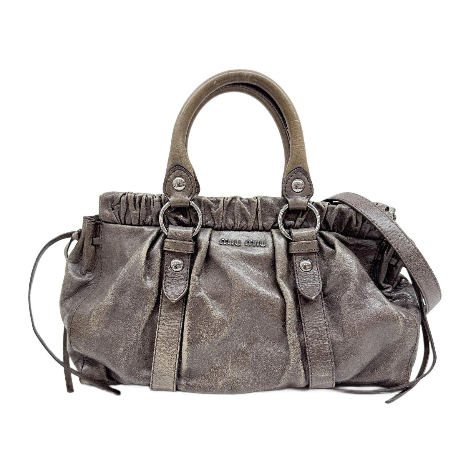Miu Miu — MIU MIU Vitello Elephant Gray Leather Two Way Bag