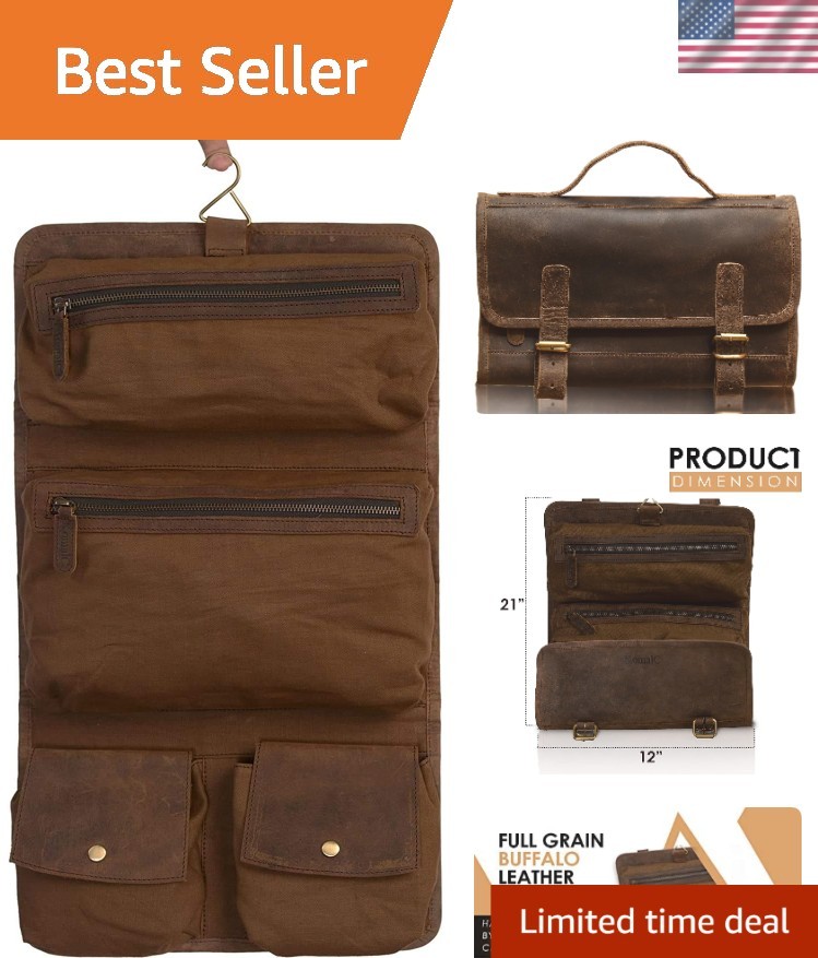 Elegant Water-Resistant Buffalo Leather Dopp Kit for Travel Essentials