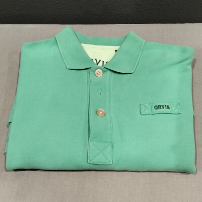 Men Orvis Polo Shirt Green Heavy Cotton Fly Fishing Short Sleeve Size: Small