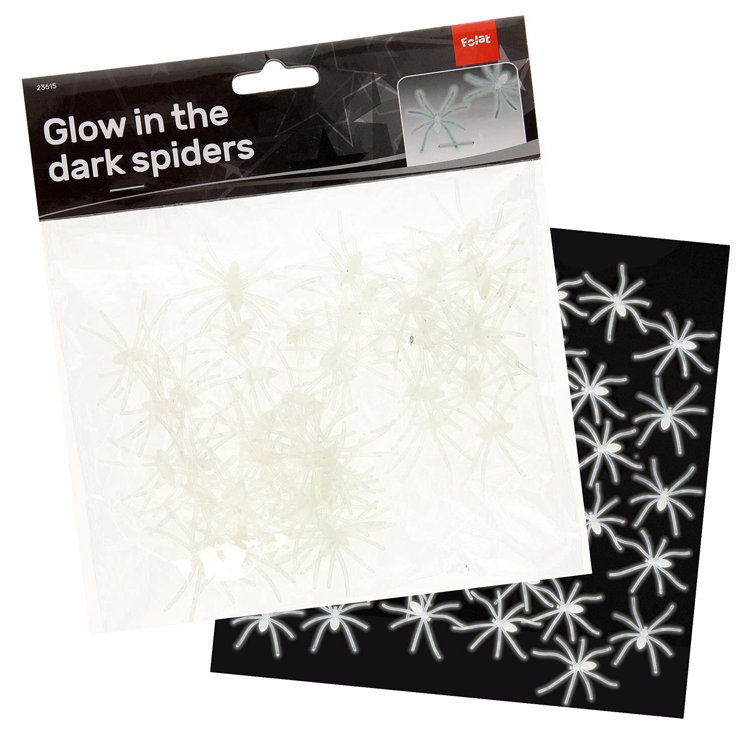Folat 23615 Glow in The Dark Spiders-50 pieces, Costumes Glow-in-the-dark