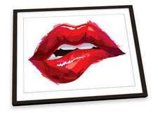 Lip Bite Kiss Fashion Red FRAMED ART PRINT Picture Poster Artwork