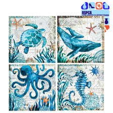 New 4pcs Sea Life Colourful Abstract DIY Diamond Art Craft Painting 5D Kit