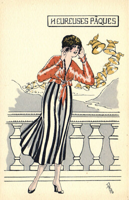 PC ARTIST SIGNED, PERO, GLAMOUR LADY, HEUREUSES PÁQUES, Vintage Postcard(b50543)