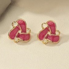 Cute Enamel Flower Earrings Stud Earrings in Magenta Rose