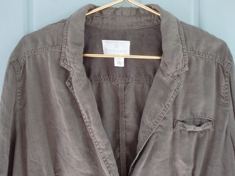 Chaqueta Blazer Caslon Mujer Plus XXL 2X 100% Marrón Lino Boho Carrera Trabajo 18W 20 Foto 3 de 4