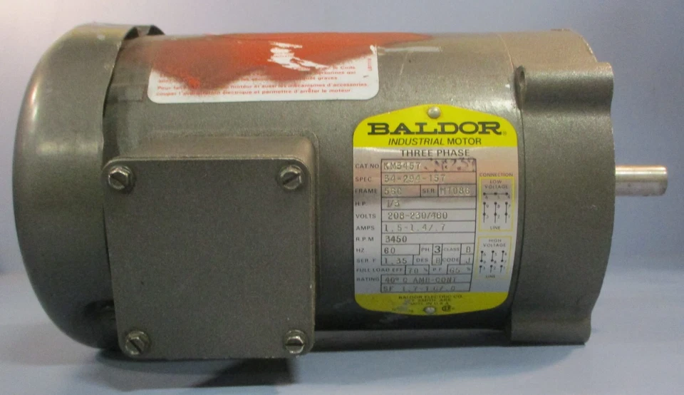Baldor KM3457 3 Phase Motor 34-294-157 1/3HP 3450RPM 56C 60HZ 5/8" Shaft Dia - Image 3 of 4