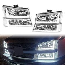 For 03-07 Chevy Silverado Avalanche Headlights Bumper Lamps Chrome W/LED DRL Set