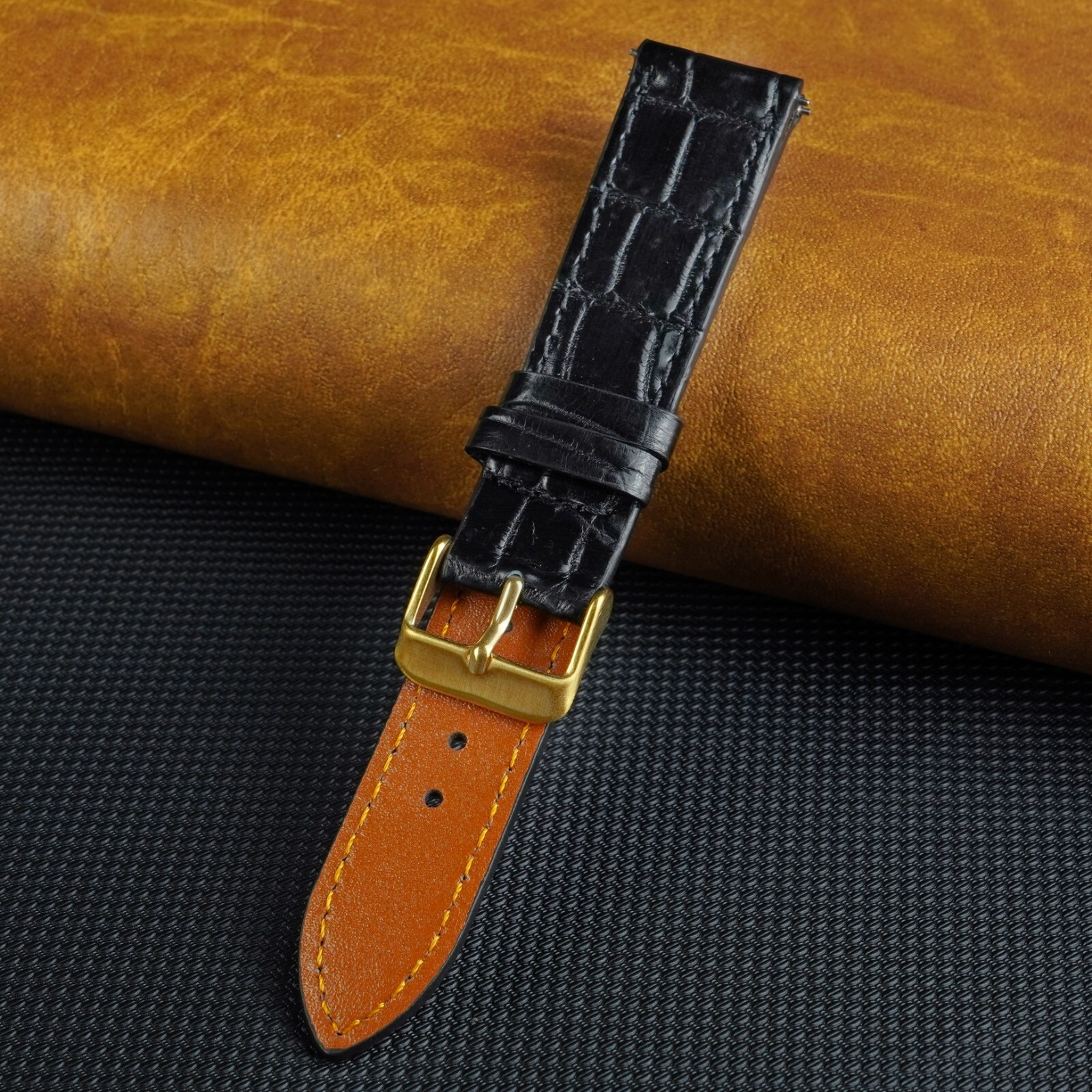 19mm Black Alligator Watch Strap Flat Crocodile Freestyle Watch Band