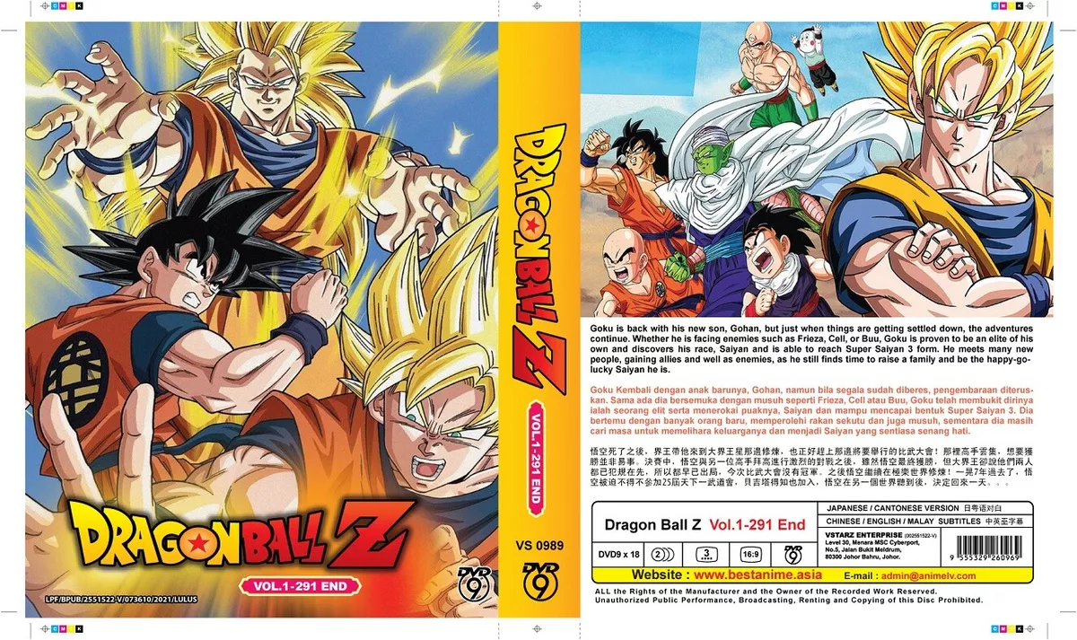 DVD Dragonball Z Ep 1-291End. English Dub. Dual audio