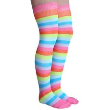 Bright Rainbow Striped Thigh High Socks