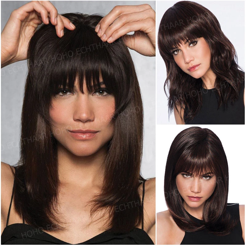 Echthaar Pony Bang Clip In Real Remy Extensions Luft Haarteil Haarverlängerung F - Bild 2 von 4