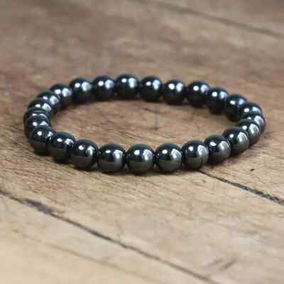 Natural Hematite 8mm Beaded Grounding Reiki Healing Crystal Stretch Bracelet